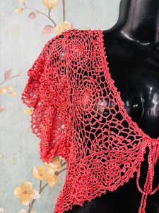 Crochet Beaded Shrug - Coral