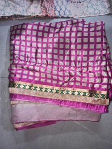 Pink Checked Saree