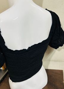 Black Smocked Crop Top