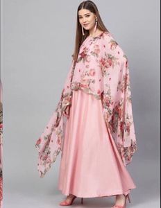 Ahalya Women Pink Floral A Line Fusion Dresses Siz