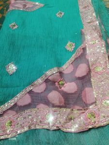 Teal &amp; Pink Sari with Embellishments