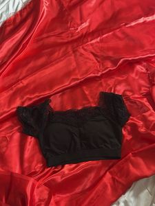 Red satin saree with free blouse