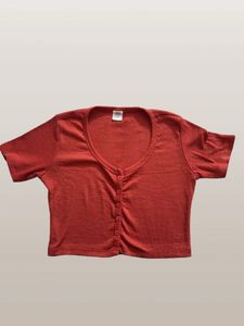 Rust Ribbed Button-Down Crop Top