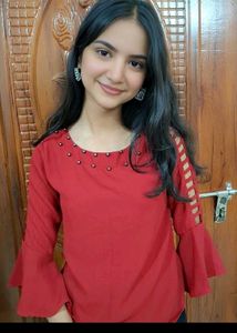Red Embellished Top with Bell Sleeves