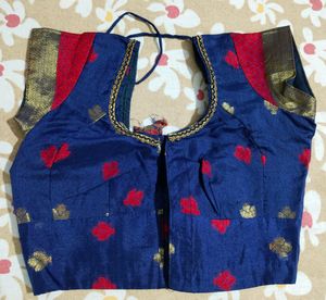 Navy Blue Silk Saree With Blouse