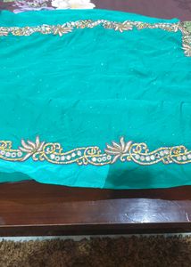 Cut Work Green Saree