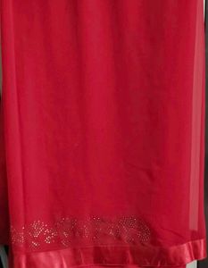Elegant Red Saree with stitched patch work blouse