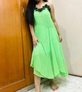 Lime Green Lace Trim Maxi Dress