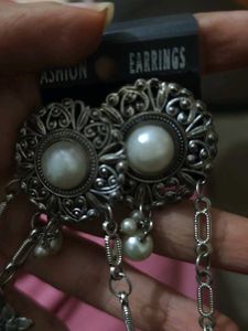 White Long Bohot Earrings With Pearl
