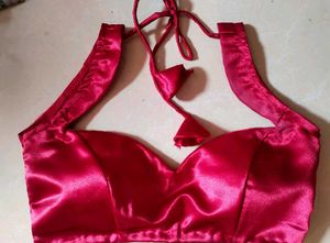 Broad Sweetheart Neck Strappy Padded Satin Blouse