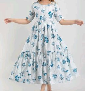 FLORAL WHITE & BLUE LEAF PRINTED GOWN