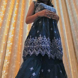 Ethnic Women's Navy Blue Kurta Palazzo Set