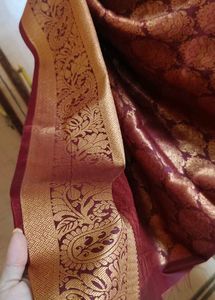 beautiful 😍 Cream &amp; Maroon slik pattu Saree 🔥