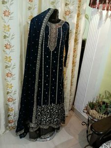 Elegant Navy Blue Embroidered Dress