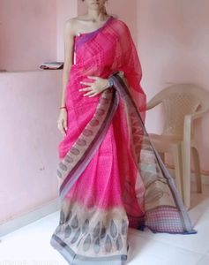 Net Saree With Unstitched Blouse