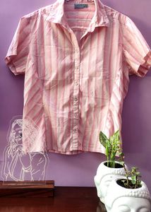 White Pink Half Sleeves Shirt (Women)