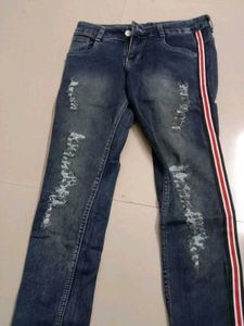Distressed Jeans with Stripe