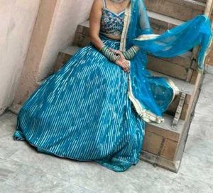 sky Blue Lehnga With Readymade Blouse And Dupatta.