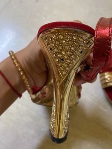 Red N Golden Ethnic Heels