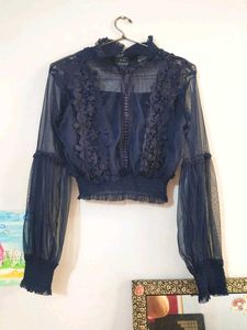Elegant Navy Sheer Top