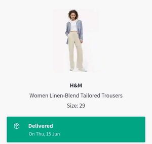 H&amp; M Beige Linen-blend Wide Leg Trousers