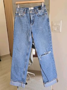 ZARA Ripped Straight Leg Jeans - Loose Fit