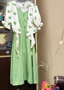 Green Dress with Polka Dot Shrug