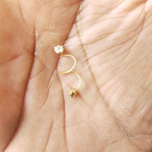 18K Pure Gold White Dimond Nose Pin 1 Pair