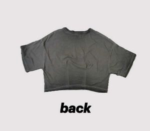 Vintage grey cropped-tee wit Rhinestone text