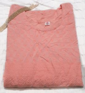 Pale Orange Kurta With Same Colour Thread Work