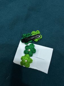 Green Crochet Flower Earrings