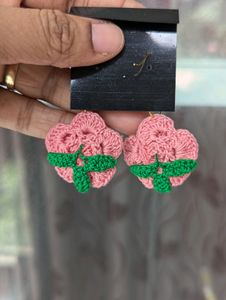 Crochet Handmade Rose Earrings