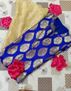 Blue Brocade Suit With Golden Plazzo
