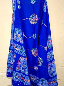 Mirror Work Cotton Navy Blue Dupatta