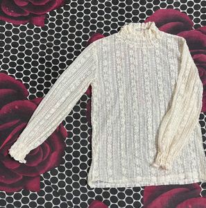 Flower Net Turtle Neck Top