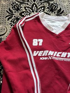 Red &amp; White V-Neck Sweatshirt
