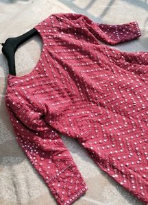 Mirror Work Embroidery A Line Gown With Dupatta