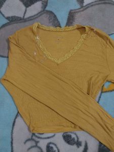 Lace Trim Ribbed Top