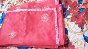 Elegant Pink Floral Embroidered Dupatta