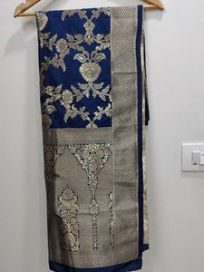 Blue &amp; Gold Floral Banarsi Dupatta