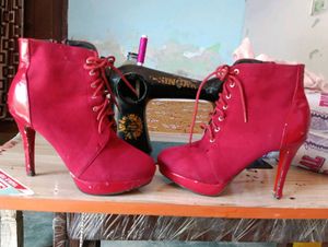 Red Lace-Up Ankle Boots