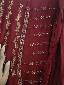 Maroon draped saree look gown