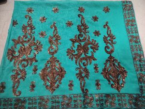 Teal &amp; Bronze Embellished Sari Fabric