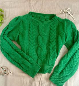 Green Knit Crop Sweater (bust 30-34)