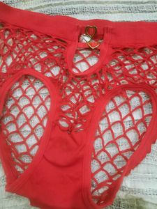 Hot Sexy Red Fishnet Panties with Heart Detail