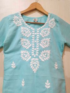 Aqua Blue Embroidered Kurti
