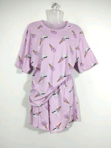 Zudio Purple Printed Top With Short Co-ord (Women)