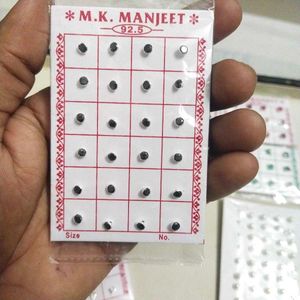 925 Pure Silver Dimond Nose&amp;Ear Earings 1 pair