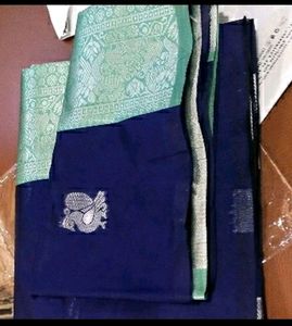 Royal Blue Colour Saree With Teal Green Pallu