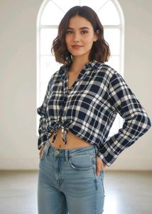Cute Plaid Tie-Front Top